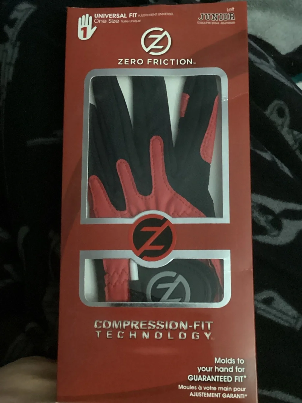 Junior Compression-Fit Golf Glove — Black & Red